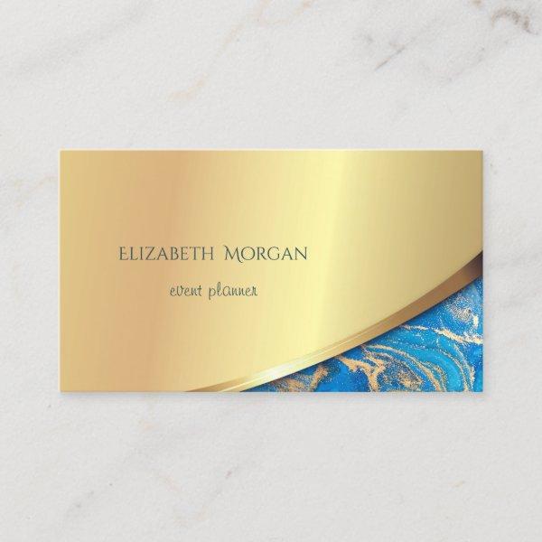 Elegant  Modern Gold Stripe,Blue Marble