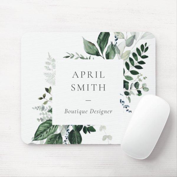 Elegant Modern Green Leafy Tropical Foliage Fern Mouse Pad