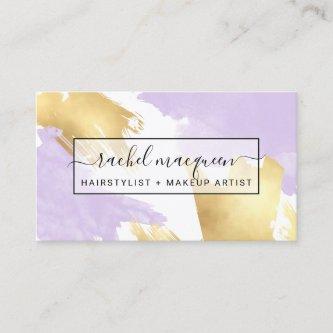 Elegant Modern Lilac Purple Gold Brushstroke