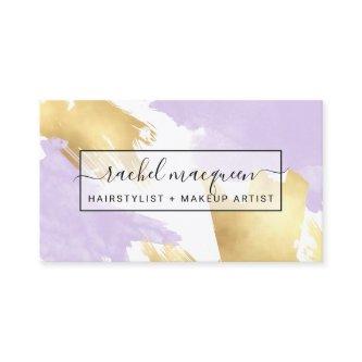 Elegant Modern Lilac Purple Gold Brushstroke