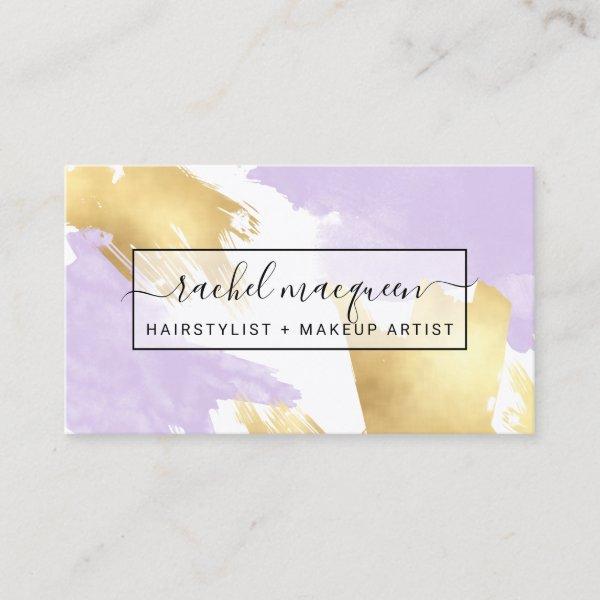 Elegant Modern Lilac Purple Gold Brushstroke