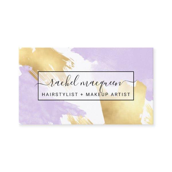 Elegant Modern Lilac Purple Gold Brushstroke