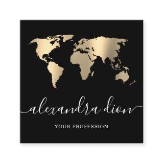 Elegant modern minimal gold black world map square