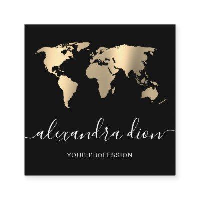 Elegant modern minimal gold black world map square
