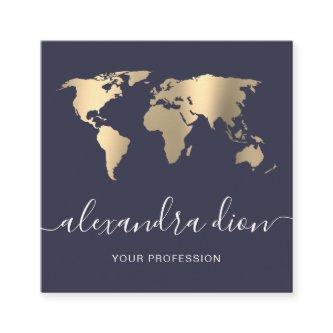 Elegant modern minimal gold blue world map square