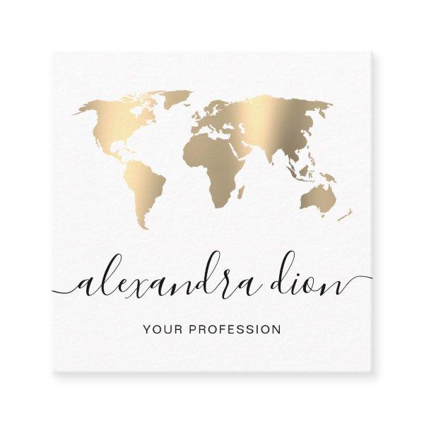 Elegant modern minimal gold white world map square