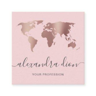 Elegant modern minimal rose gold pink world map square