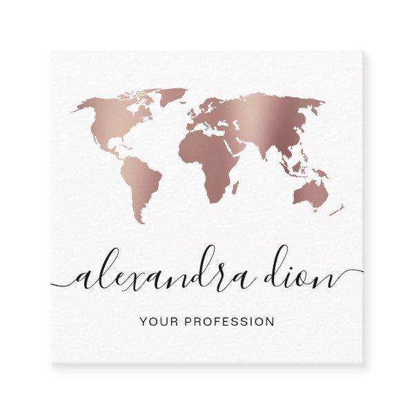 Elegant modern minimal rose gold white world map square