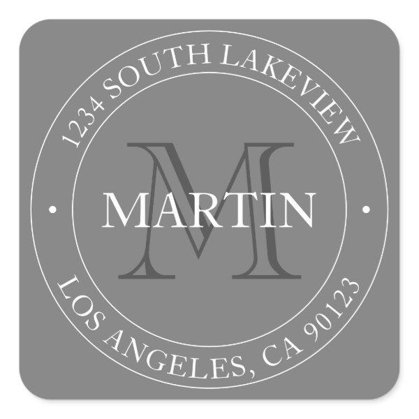 Elegant Modern Monogram White & Grey Square Sticker