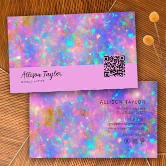 Elegant Modern Qr Code Purple Gold Fire Opal Stone