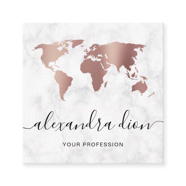 Elegant modern rose gold white marble world map square