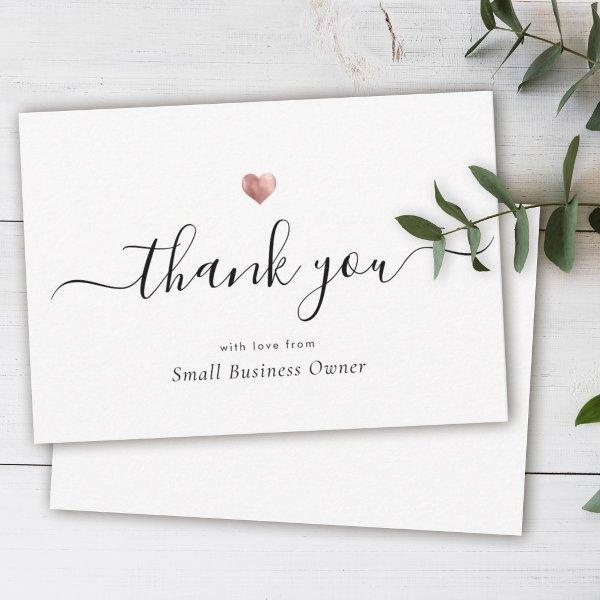 Elegant Modern Script Chic Rose Gold Business Thank You Card