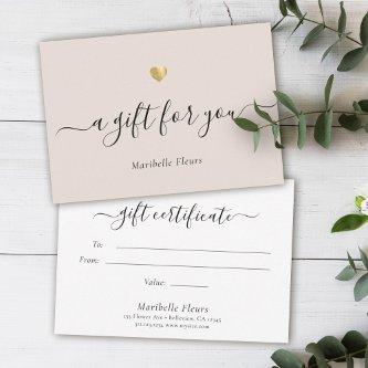Elegant Modern Script Gold Heart Gift Certificate