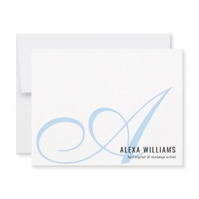 Elegant Monogram Baby Blue Simple Business Note Card