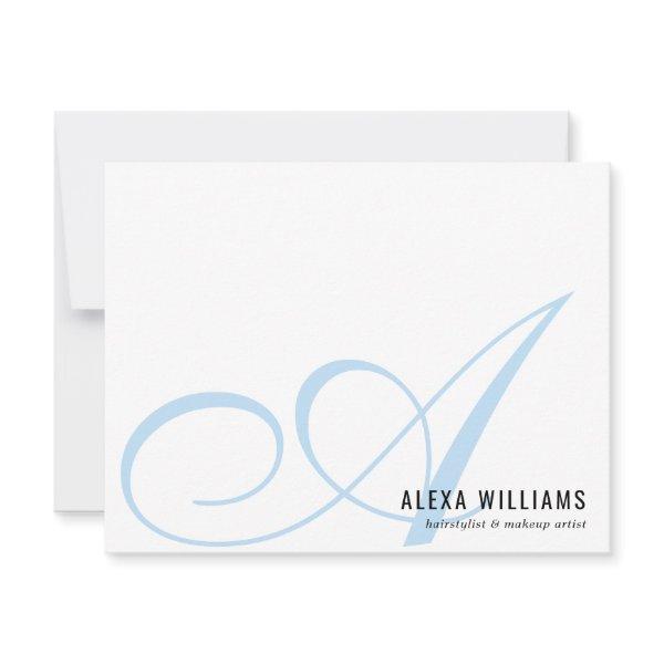 Elegant Monogram Baby Blue Simple Business Note Card