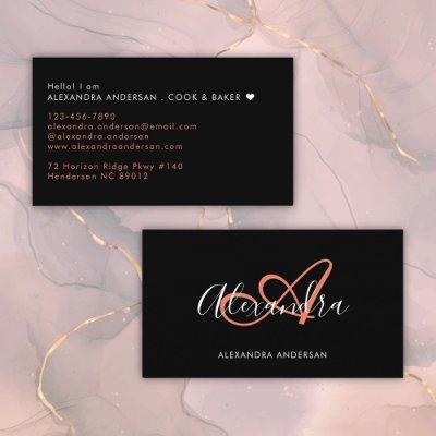 Elegant Monogram Black Coral Script Name