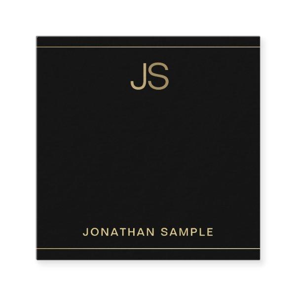 Elegant Monogram Black Gold Luxury Premium Thick Square
