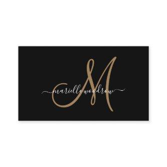 Elegant Monogram Black Gold Script Name