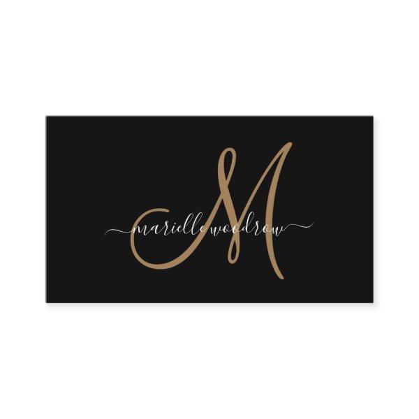 Elegant Monogram Black Gold Script Name