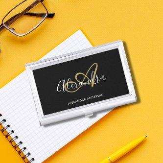 Elegant Monogram Black Gold Script Name  Case