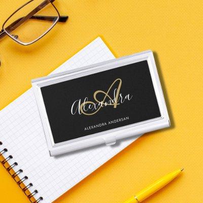 Elegant Monogram Black Gold Script Name  Case