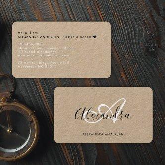 Elegant Monogram Black White Script Name Kraft