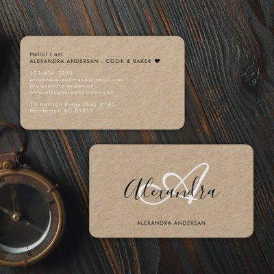 Elegant Monogram Black White Script Name Kraft