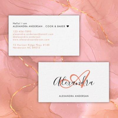 Elegant Monogram Coral Pink Black Script Name