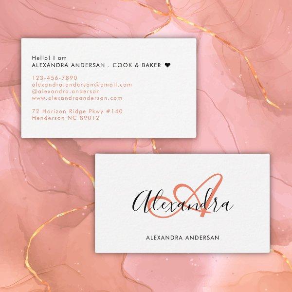 Elegant Monogram Coral Pink Black Script Name