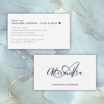 Elegant Monogram Dusty Blue Black Script Name