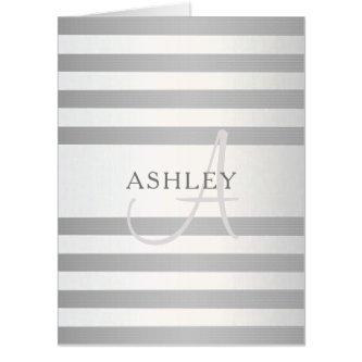 Elegant Monogram Faux Silver Gradient Grey Stripes Card