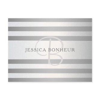Elegant Monogram Faux Silver Gradient Grey Stripes Postcard