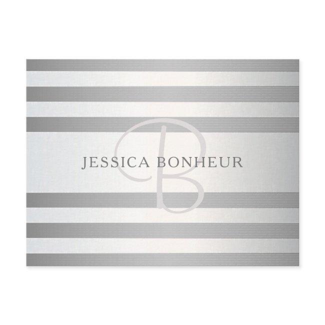 Elegant Monogram Faux Silver Gradient Grey Stripes Postcard