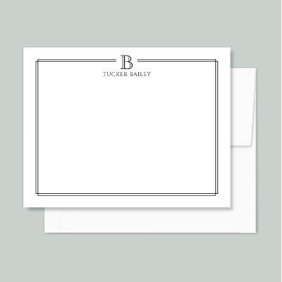 Elegant Monogram Initial Professional Black White Note Card