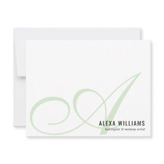 Elegant Monogram Mint Green Simple Business Note Card