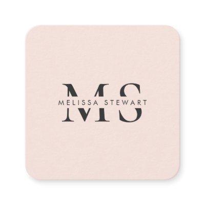 Elegant monogram modern blush pink rounded square