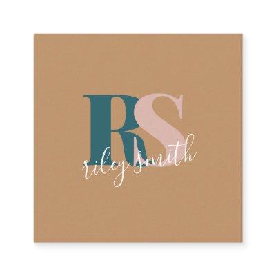 Elegant monogram modern brown teal professional square