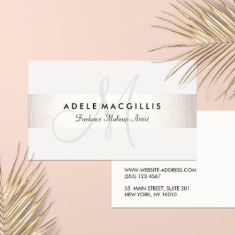 Elegant Monogram  Modern FAUX Silver Stripe White