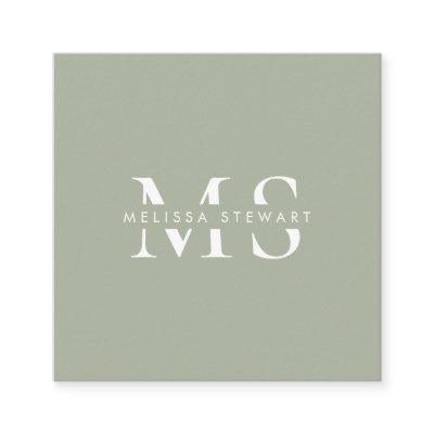 Elegant monogram modern sage green professional square