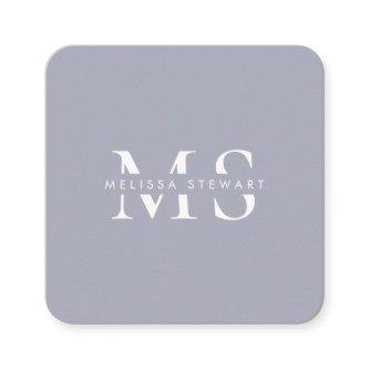 Elegant monogram modern silver gray rounded square