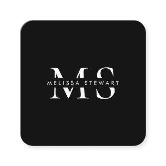 Elegant monogram modern white black rounded square