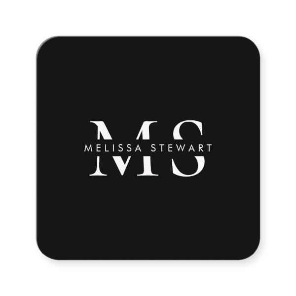 Elegant monogram modern white black rounded square