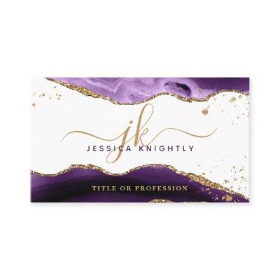 Elegant Monogram Purple Agate Gold Glitter