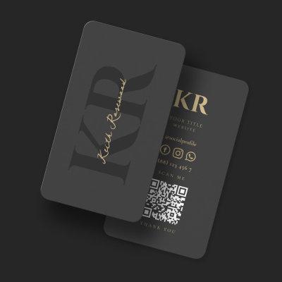 Elegant Monogram QR Code Professional Dark Grey