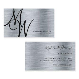 Elegant Monogram Silver Black Modern Script Name