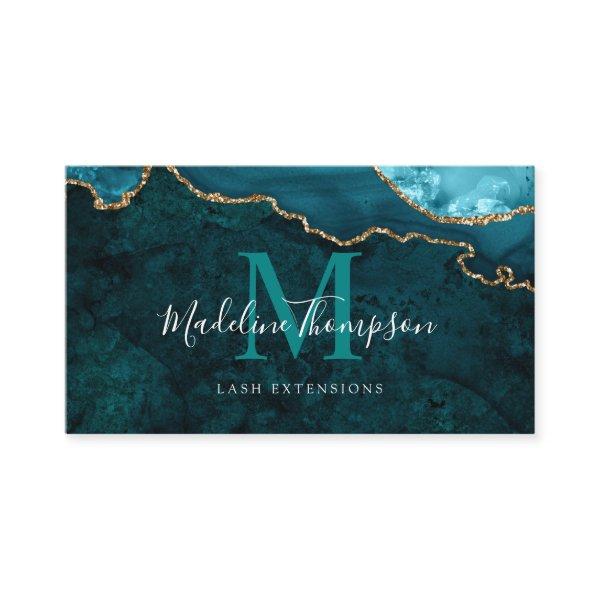 Elegant Monogram Teal Green Marble Agate Geode