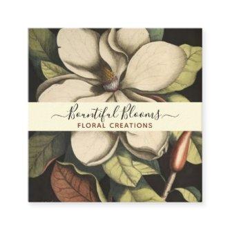 Elegant Monogrammed Magnolia Cream Sage Blooms Square