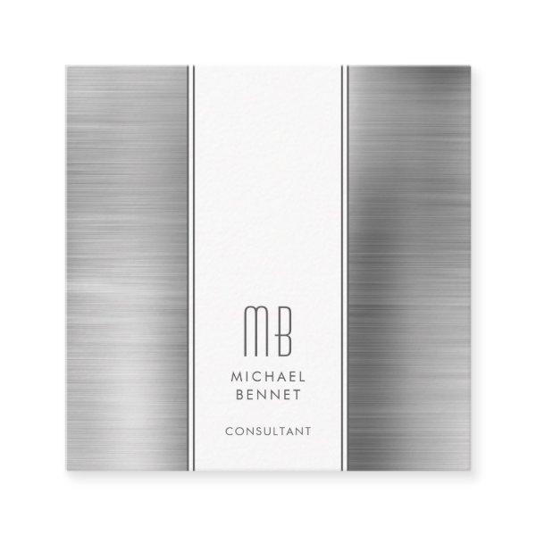Elegant Monogrammed Silver Gray Consultant Square