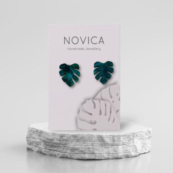 Elegant Monstera Leaf Earring Display Card