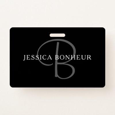 Elegant Name Monogram | Black White & Grey Badge